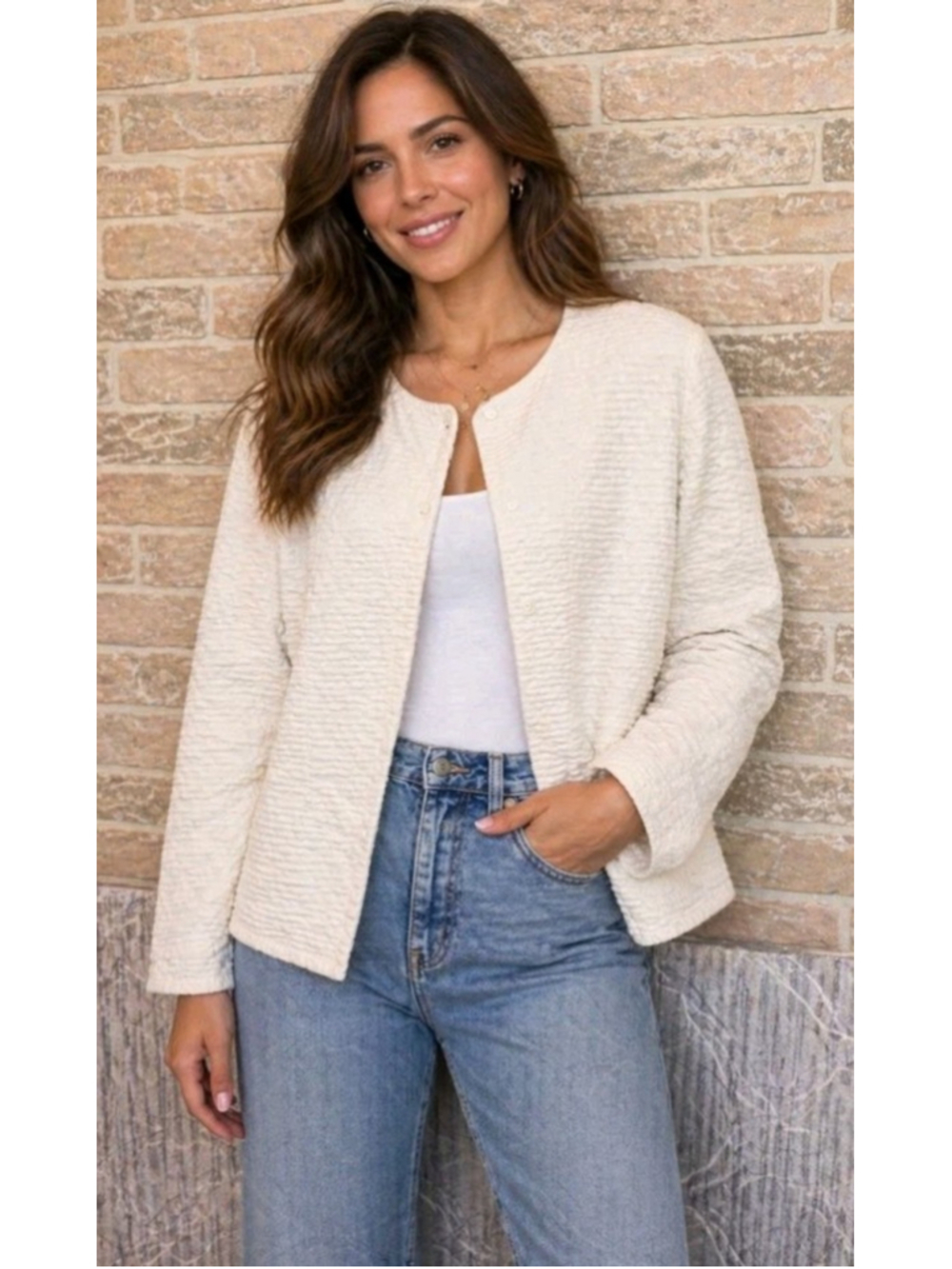 Eileen Fisher Women's Textured Cardigan Button Shirt 100% Cotton Sz M